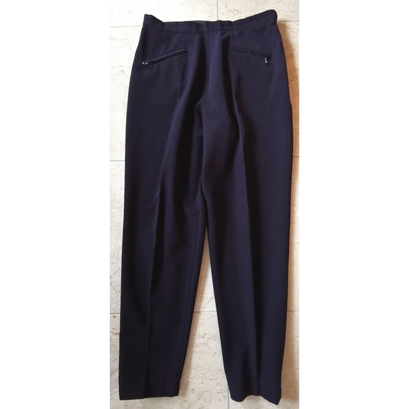 Vintage 90s High Waisted Wool Navy Blue Pants Trousers - Picture 2 of 8